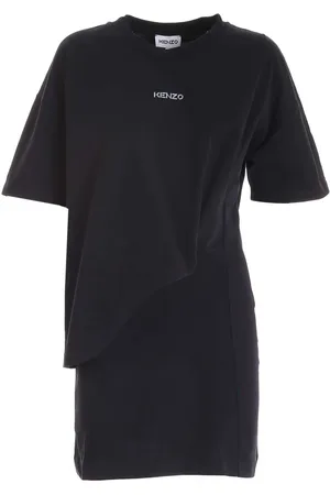 Kenzo Sukienki, Kobieta, Czarny, M, Bawełna, Asymetryczna sukienka T-shirt z logo