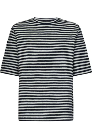Jil Sander Koszulki, Mężczyzna, Czarny, S, Wełna, Pasiasty sweter wełniany z krótkim rękawem