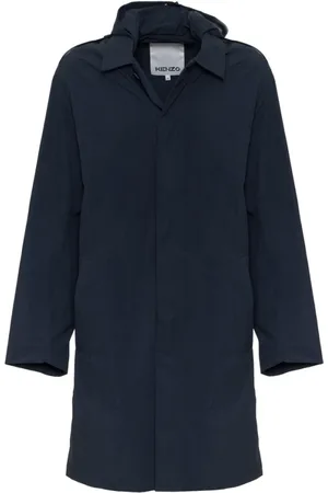 Kenzo Płaszcze, Mężczyzna, Niebieski, L, Nylon, Stylowy płaszcz typu trencz z kapturem