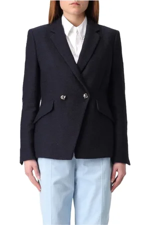 HUGO BOSS Kurtki, Kobieta, Niebieski, XL, Tweed, Tweedowa Marynarka Bawełniana o Klasycznym Kroju