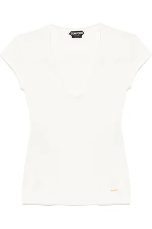 Tom Ford Koszulki, Kobieta, Biały, M, Bawełna, T-shirt z dekoltem w serek