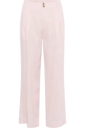 Part Two Spodnie, Kobieta, Różowy, 2XL, Len, Lniane spodnie z szerokimi nogawkami