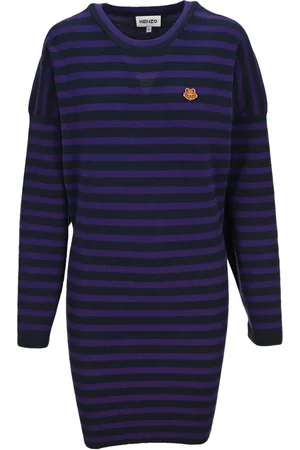 Kenzo Sukienki, Kobieta, Czarny, M, Sukienka Mini w Paski z Dzianiny