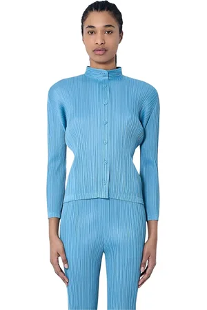 Issey Miyake Bluzki, Kobieta, Niebieski, L, Klasyczna Koszula Plisowana