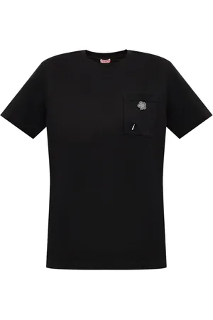 Kenzo Koszulki, Kobieta, Czarny, XS, Bawełna, T-shirt z okrągłym dekoltem i broszką