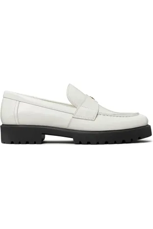 Tory Burch Buty, Kobieta, Biały, 37 EU, Skóra, Skórzane wsuwane baleriny z podwójnym T
