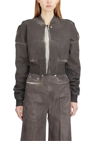 Rick Owens Kurtki, Kobieta, brązowy, M, Denim, Denim Cropped Flight Jacket