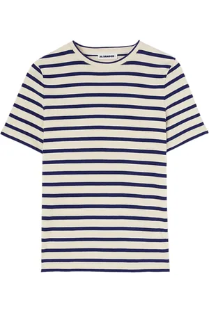 Jil Sander Koszulki, Kobieta, Biały, S, Bawełna, Koszulki i polo w paski z bawełny