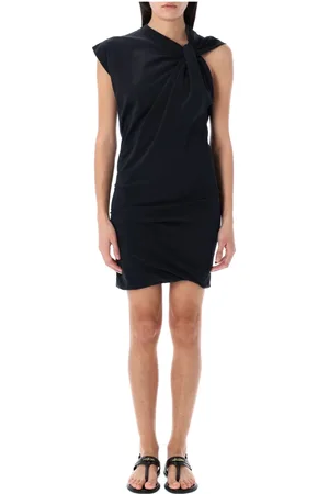Isabel Marant Sukienki, Kobieta, Czarny, S, Bawełna, Czarna Sukienka Mini z Dekoltem Twist