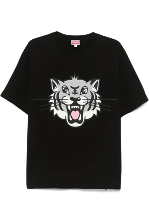 Kenzo Koszulki, Mężczyzna, Czarny, L, Bawełna, Koszulka Happy Tiger