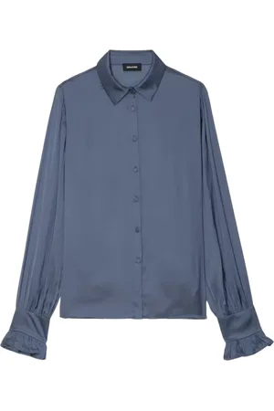 Zadig & Voltaire Bluzki, Kobieta, Szary, L, Poliester, Satynowa koszula z dżetami na plecach