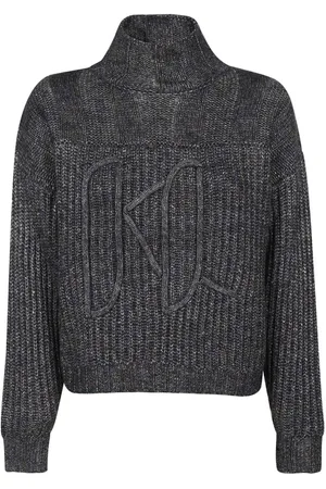 Karl Lagerfeld Swetry, Kobieta, Szary, L, Wełna, Prążkowany golf z haftowanym logo