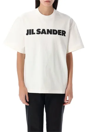 Jil Sander Koszulki, Kobieta, Biały, S, Bawełna, Bawełniany T-shirt z Logo i Krótkim Rękawem