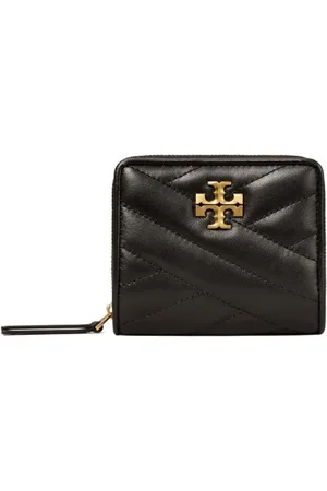 Tory Burch Akcesoria, Kobieta, Czarny, ONE SIZE, Skóra, Czarny pikowany skórzany portfel