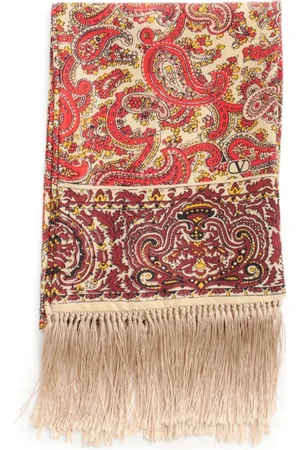 VALENTINO GARAVANI Akcesoria, Kobieta, Wielobarwność, ONE SIZE, Len, Jedwabny szal z frędzlami w paisley