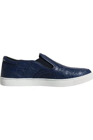 Dolce & Gabbana Buty, Mężczyzna, Niebieski, 41 EU, Niebieskie Skórzane Sneakersy z Krokodyla i Podeszwą z Gumy