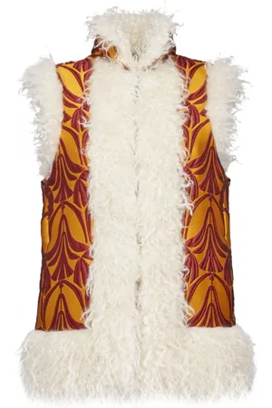 La DoubleJ Kurtki, Kobieta, Żółty, L, Poliester, Papyrus Jacquard Bezrękawnik Folk