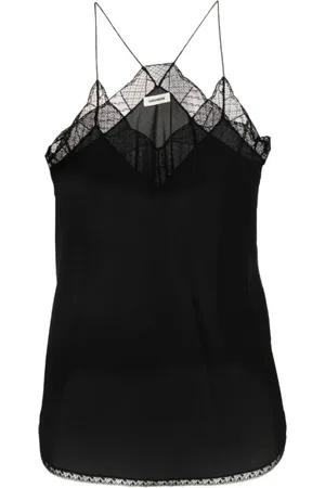 Zadig & Voltaire Koszulki, Kobieta, Czarny, S, Czarny Top na Ramiączkach z Koronkowym Wykończeniem