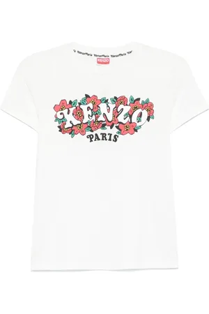 Kenzo Koszulki, Kobieta, Biały, L, Bawełna, Białe T-shirty z Okrągłym Dekoltem i Nadrukiem Logo