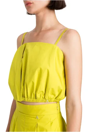Twin-Set Koszulki, Kobieta, Żółty, S, Bawełna, Żółty Bawełniany Top Poplinowy