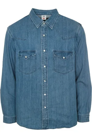 Edwin Koszule, Mężczyzna, Niebieski, S, Denim, Westernowa Koszula Denimowa z Kieszeniami na Piersiach