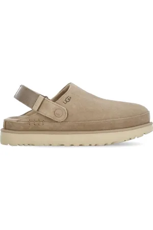 UGG Buty, Kobieta, Beżowy, 37 EU, Beżowe Skórzane Saboty z Zapięciem na rzep