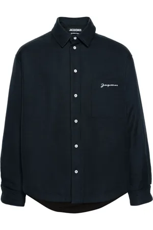 Jacquemus Koszule, Mężczyzna, Niebieski, M, Niebieska koszula z haftowanym logo