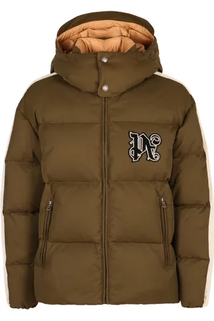 Palm Angels Kurtki, Mężczyzna, Zielony, L, Wełna, Kurtka puchowa z kapturem