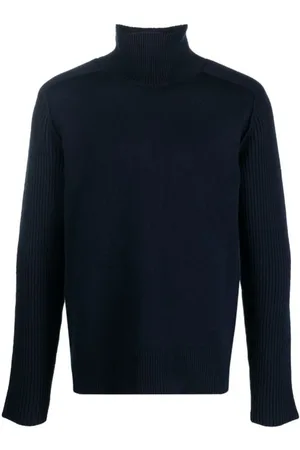 Jil Sander Swetry, Mężczyzna, Niebieski, S, Wełna, Wełniany sweter z długim rękawem