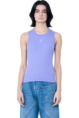 J.W.Anderson Koszulki, Kobieta, Fioletowy, XS, Bawełna, Koszulka Tank Top z Logo Kotwicy