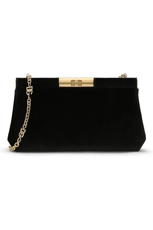 Dolce & Gabbana Torebki, Kobieta, Czarny, ONE SIZE, Len, Czarna Aksamitna Torba na Ramię z Łańcuchem
