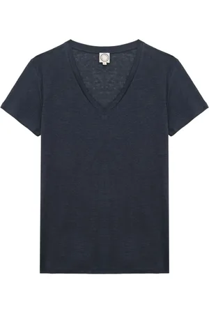 Inès de la Fressange Koszulki, Kobieta, Niebieski, XL, Apolline granatowy T-shirt z lnu