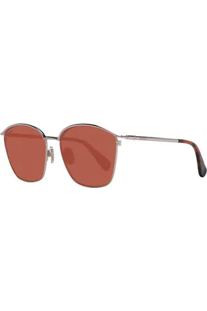 Max Mara Akcesoria, Kobieta, Różowy, ONE SIZE, Prostokątne okulary przeciwsłoneczne w kolorze różowego złota z brązowymi soczewkami