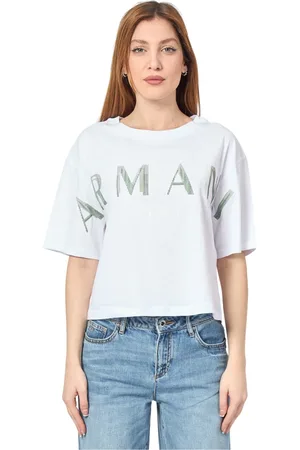 Armani Exchange Koszulki, Kobieta, Biały, XS, Biała Cropped T-shirt z Logo na Przodzie
