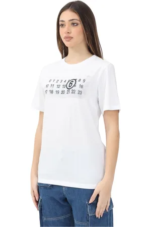 Maison Margiela Koszulki, Kobieta, Biały, XS, Biała koszulka z grafiką Stamp Numbers