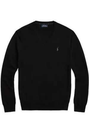 Ralph Lauren Swetry, Mężczyzna, Czarny, M, Czarna kamizelka z długim rękawem i dekoltem w serek