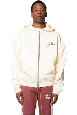 Rhude Bluzy, Mężczyzna, Beżowy, S, Vintage White Zip-Up Hoodie