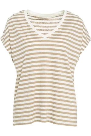 Majestic Koszulki, Kobieta, Beżowy, S, T-shirt w paski Ss 25