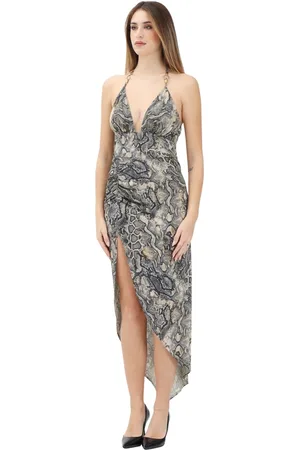 Roberto Cavalli Sukienki, Kobieta, Niebieski, XS, Zmysłowa Sukienka Midi z Wężowym Printem