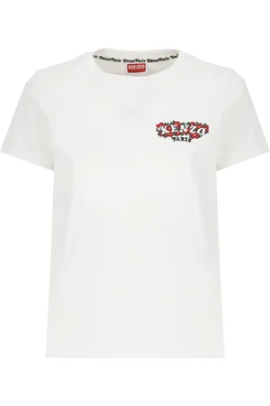 Kenzo Koszulki, Kobieta, Biały, S, Bawełna, Biały bawełniany T-shirt z haftowanym logo