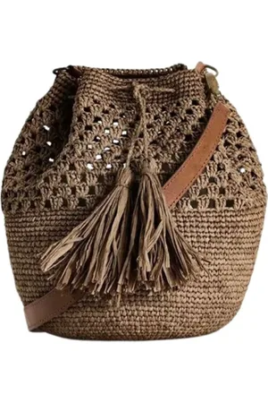 IBELIV Torebki, Kobieta, Beżowy, ONE SIZE, Skóra, Ręcznie robiona torba typu bucket bag z skórzanym paskiem