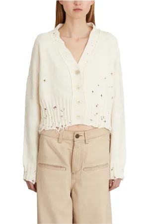 Marni Swetry, Kobieta, Beżowy, S, Krótka Rozdarta Sweter Cardigan