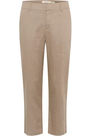 Part Two Spodnie, Kobieta, Beżowy, 2XL, Len, Lniane spodnie Desert Taupe