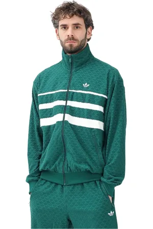 adidas Bluzy, Mężczyzna, Zielony, L, Zielony Sweter z Monogramem na Zamek