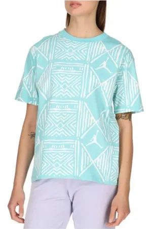 Jordan Koszulki, Kobieta, Niebieski, M, Bawełna, Klasyczna Koszulka T-Shirt z Geometrycznym Nadrukiem