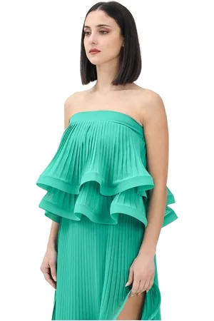 SIMONA CORSELLINI Koszulki, Kobieta, Zielony, S, Elegancki zielony top z falbanami