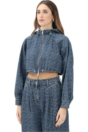 Armani Exchange Kurtki, Kobieta, Niebieski, L, Kurtka dżinsowa z nadrukiem logo