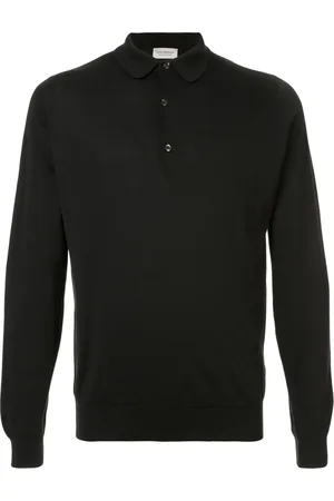 JOHN SMEDLEY Koszulki, Mężczyzna, Czarny, L, Czarna koszulka polo z długim rękawem