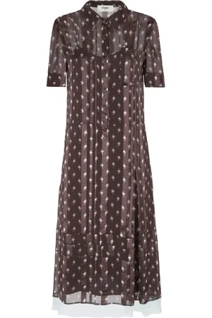 Fendi Sukienki, Kobieta, brązowy, M, Szyfon, Sukienka z szyfonu w print