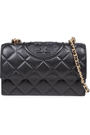 Tory Burch Torebki, Kobieta, Czarny, ONE SIZE, Czarna skórzana torba na ramię z łańcuchem